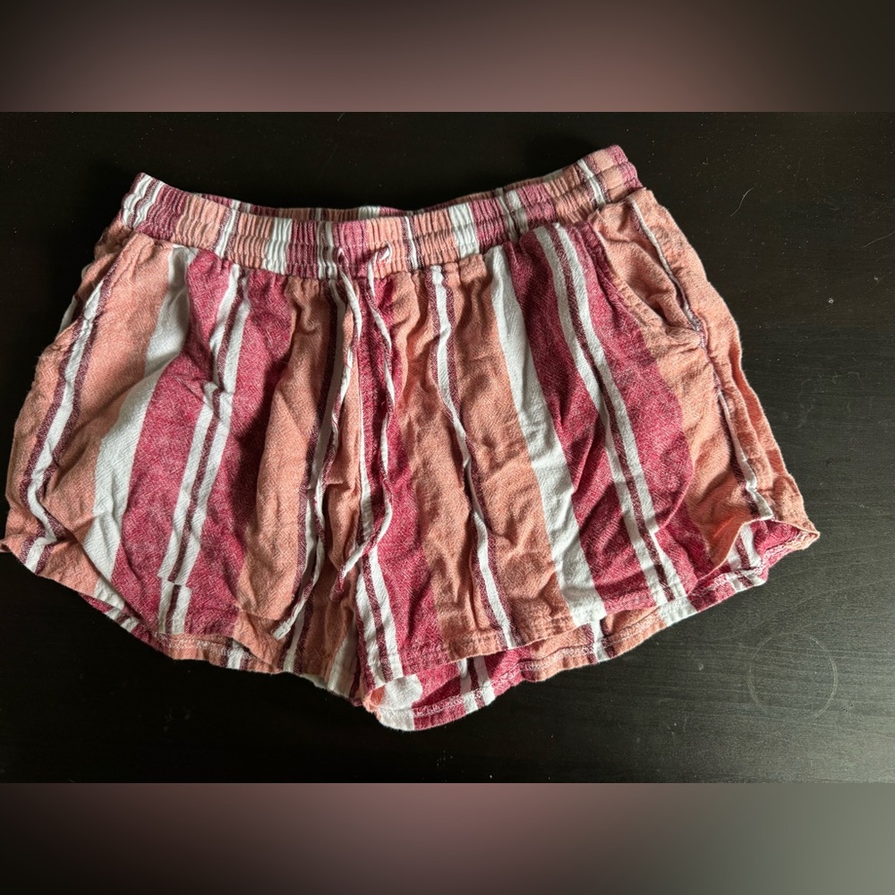 Striped Red, white and peach linen shorts